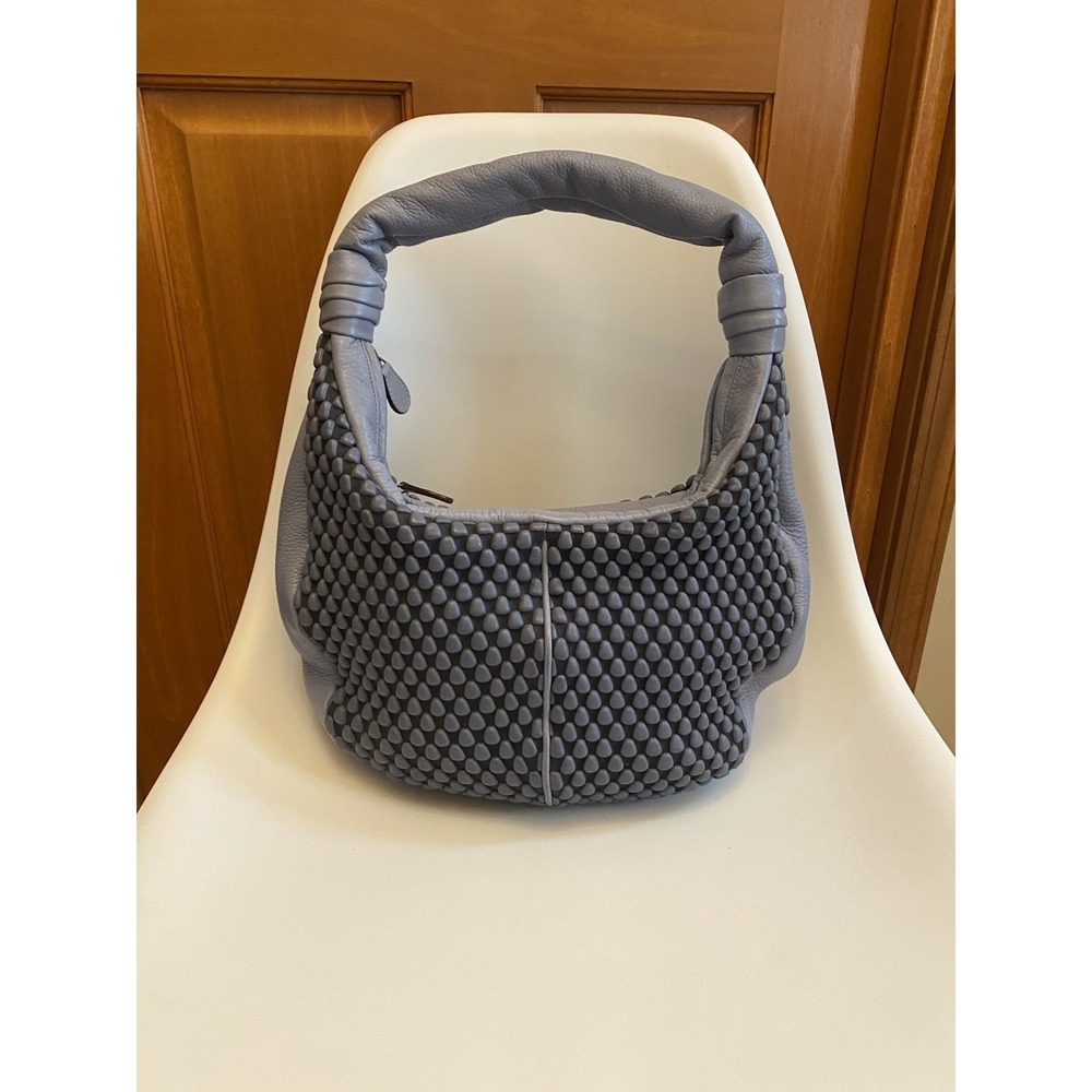 Tissa Fontaneda Blue Hobo Purse Shoulder Bag Leather Bubble READ